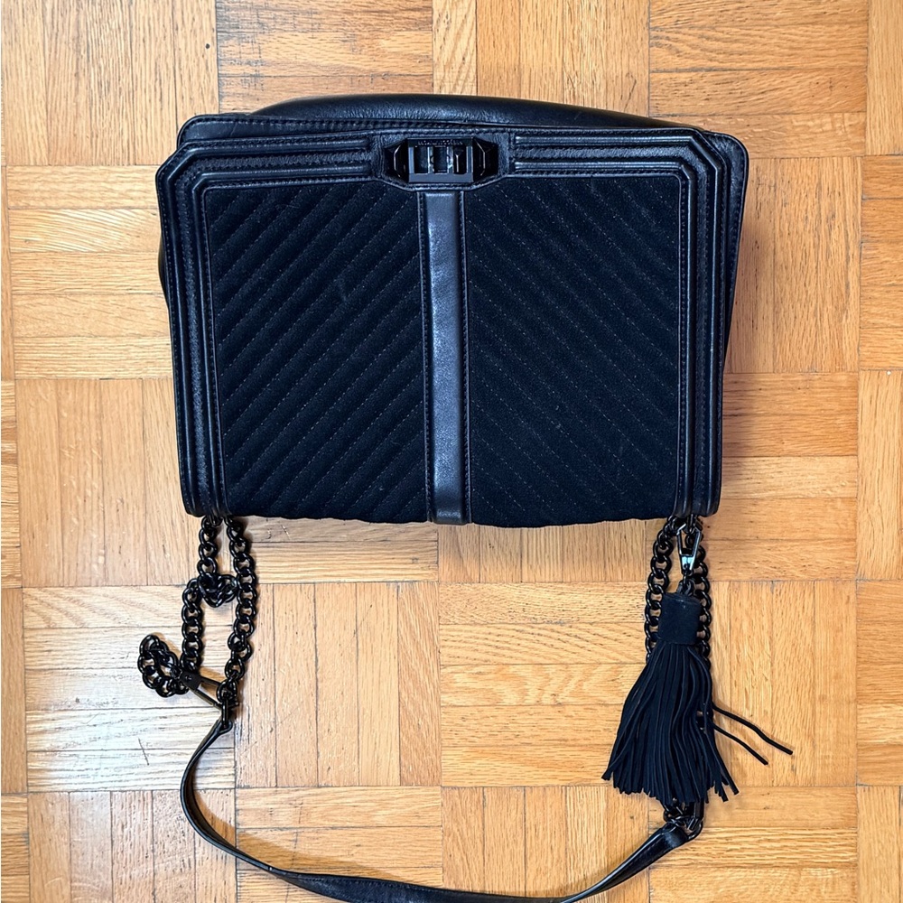 Rebecca Minkoff Black Quilted Shoulder Bag with Tassel